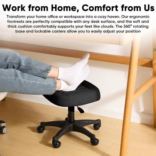 Alt view image 6 of 7 - Ergonomic Adjustable Under Desk Footrest,Ottoman with Wheels | 500lbs|360° swivel Silent PU casters|Thick 2.36" Seat| Rolling Stool with Wheels for Massage,Salon,Spa,Clinic,Office,Home
