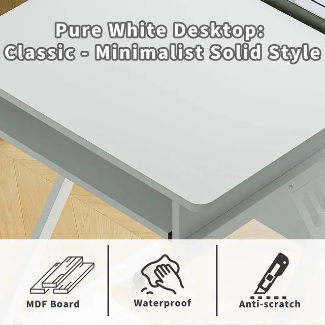 Alt view image 5 of 7 - 2 Tier Computer Desk with Keyboard Tray, 23.6" Home Office Desk Computer Workstation Rolling Study PC Laptop Table for Small Spaces,Z-Shaped Small Compact Study Table,White
