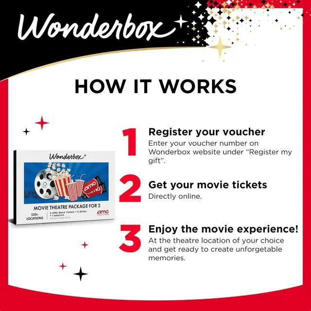Alt view image 6 of 7 - AMC Movie Theatres® 2 Tickets, 2 Drinks,1 Popcorn to Share | Valid at 550+ AMC theater locations across the US, Choose your theater, movie, date, and showtime with easy online redemption