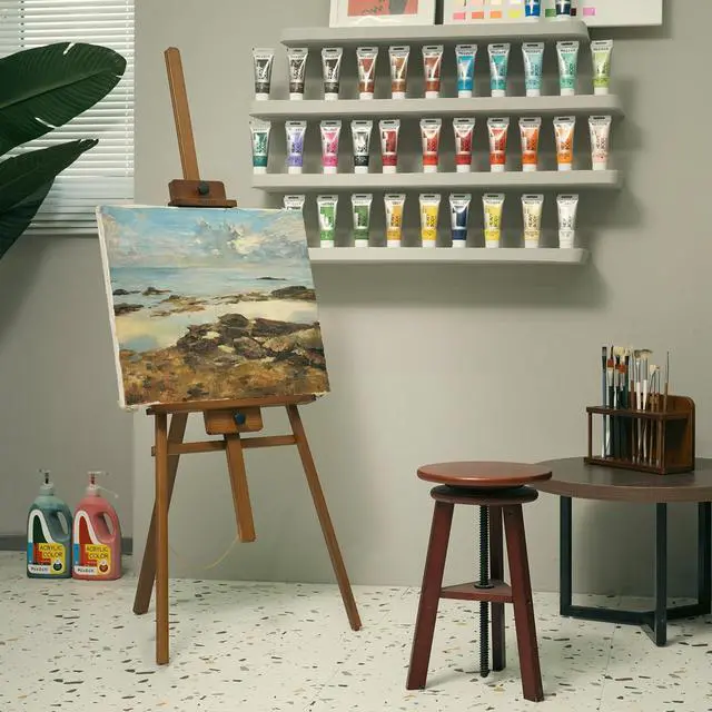 Alt view image 6 of 6 - Art Easel Stand for Painting: Solid Beech Wooden Easel Holds Canvas up to 43" for Adult Studio - Adjustable Artist Painting Easel for Wedding Sign Poster Display - Walnut