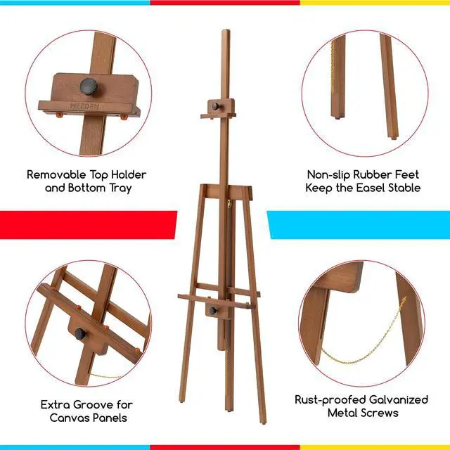 Alt view image 4 of 6 - Art Easel Stand for Painting: Solid Beech Wooden Easel Holds Canvas up to 43" for Adult Studio - Adjustable Artist Painting Easel for Wedding Sign Poster Display - Walnut