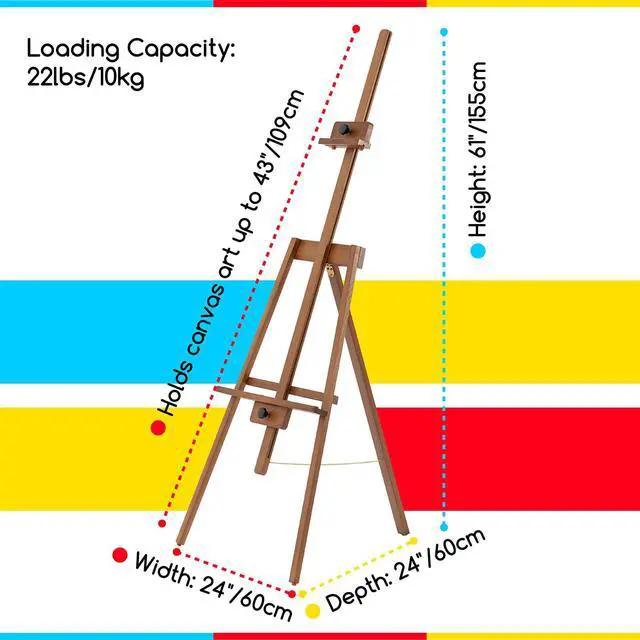Alt view image 2 of 6 - Art Easel Stand for Painting: Solid Beech Wooden Easel Holds Canvas up to 43" for Adult Studio - Adjustable Artist Painting Easel for Wedding Sign Poster Display - Walnut