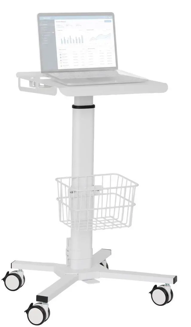 Main image of Mobile Laptop Cart on Wheels, Adjustable Height Mobile Laptop Cart with Pneumatic Lifting(31.5" - 47.25"), Storage Basket, Cup Holder, Cable Management for Home, Office and Salon, Cold-Rolled Steel