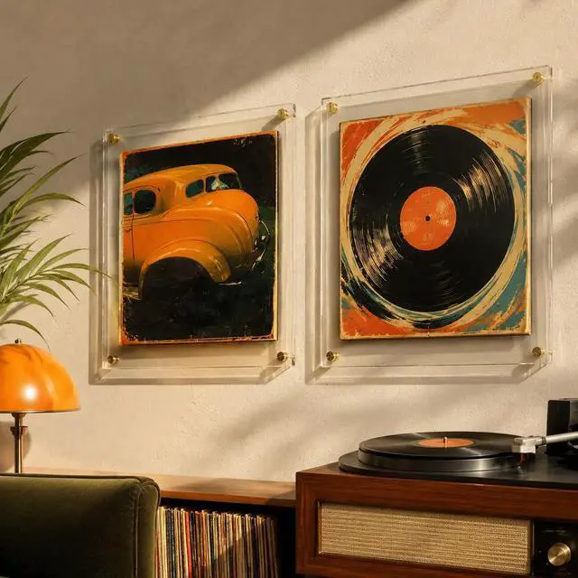 Alt view image 4 of 6 - 3Pack Clear Acrylic Vinyl Record Album Display Frame for Double LPs | Self Adhesive Wall Mount Display Holder, No Drill Frameless 12.5x12.5 Gatefold Music Album Cover Frame for Wall Art Decor