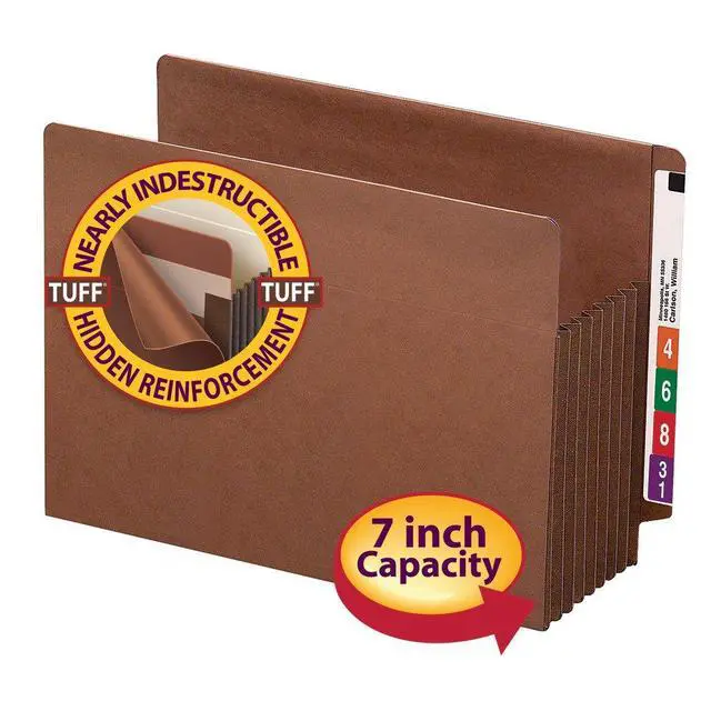 Alt view image 2 of 6 - End Tab TUFF® File Pocket, Reinforced Straight-Cut Tab, 7" Expansion, Tyvek® Gusset, Extra Wide Letter Size, Redrope, 5 per Box (73795) (Pack of 5)