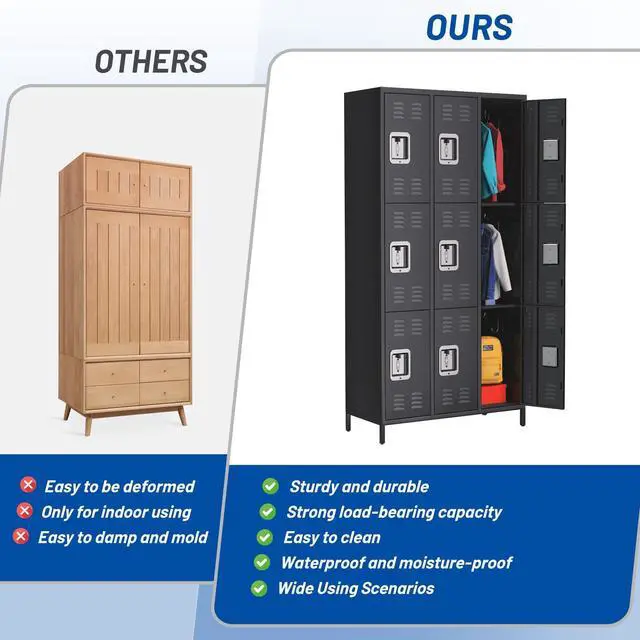 Alt view image 6 of 7 - Metal Storage Locker with 9 Doors, Metal Locker for Employees with 18 Hooks for Garage School Office Gym Home, Assembly Required, Black | for Garage School Office Gym Home