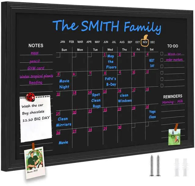 Main image of Large Magnetic Chalkboard Calendar,24" × 36" Family Planner Chalk Board | Monthly and Weekly Chalkboard, Family Calendar Chalk Board for wall,Magnetic Surface, for Planning,Timetable Memo,Black Frame