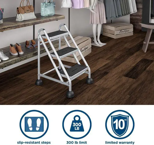 Alt view image 4 of 5 - 3-Step Rolling Step Ladder, Grey