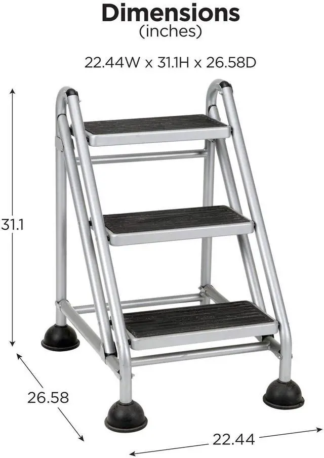 Alt view image 5 of 5 - 3-Step Rolling Step Ladder, Grey