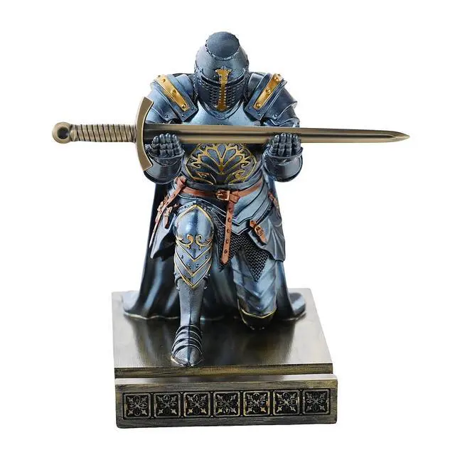 Alt view image 3 of 7 - Medieval Templar Vanguard Officer Knight Pen Holder Desk Organizers Blue | Pencil Stand Paperweight Desktop Decoration Accessories Cell Phone Stand with a Fancy Sword for Medieval Warrior Enthusiast
