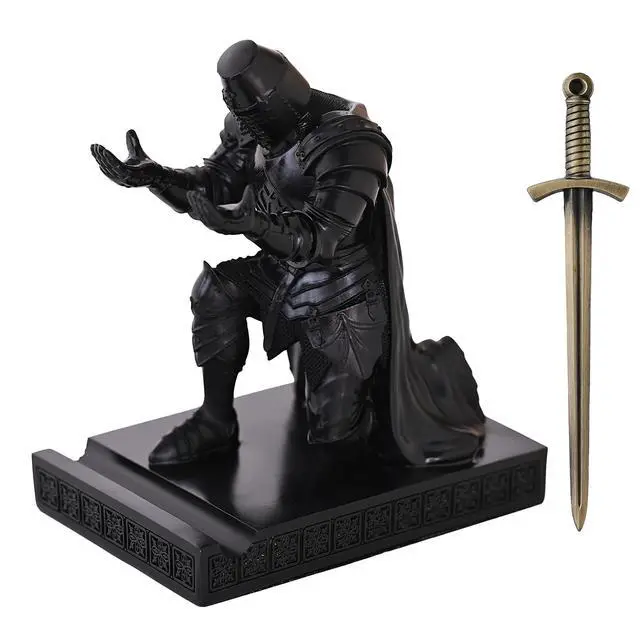 Alt view image 2 of 7 - Medieval Templar Vanguard Officer Knight Pen Holder Desk Organizers Black | Pencil Stand Paperweight Desktop Decoration Accessories Cell Phone Stand with a Fancy Sword for Medieval Warrior Enthusiast