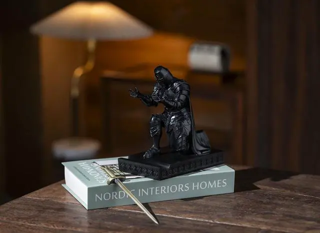 Alt view image 6 of 7 - Medieval Templar Vanguard Officer Knight Pen Holder Desk Organizers Black | Pencil Stand Paperweight Desktop Decoration Accessories Cell Phone Stand with a Fancy Sword for Medieval Warrior Enthusiast