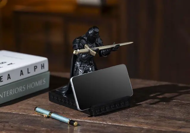 Alt view image 7 of 7 - Medieval Templar Vanguard Officer Knight Pen Holder Desk Organizers Black | Pencil Stand Paperweight Desktop Decoration Accessories Cell Phone Stand with a Fancy Sword for Medieval Warrior Enthusiast