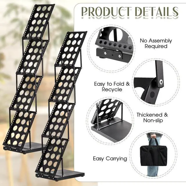 Alt view image 3 of 6 - 4 Pieces Foldable Magazine Rack Metal Catalog Literature Rack Portable 4 Pockets with Carrying Bag Brochure Stand Literature Display Holder Stand for Exhibition Trade Show