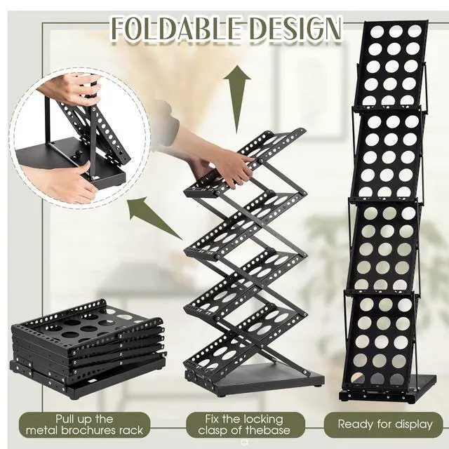 Alt view image 4 of 6 - 1 Piece Foldable Magazine Rack Metal Catalog Literature Rack Portable 4 Pockets with Carrying Bag Brochure Stand Literature Display Holder Stand for Exhibition Trade Show