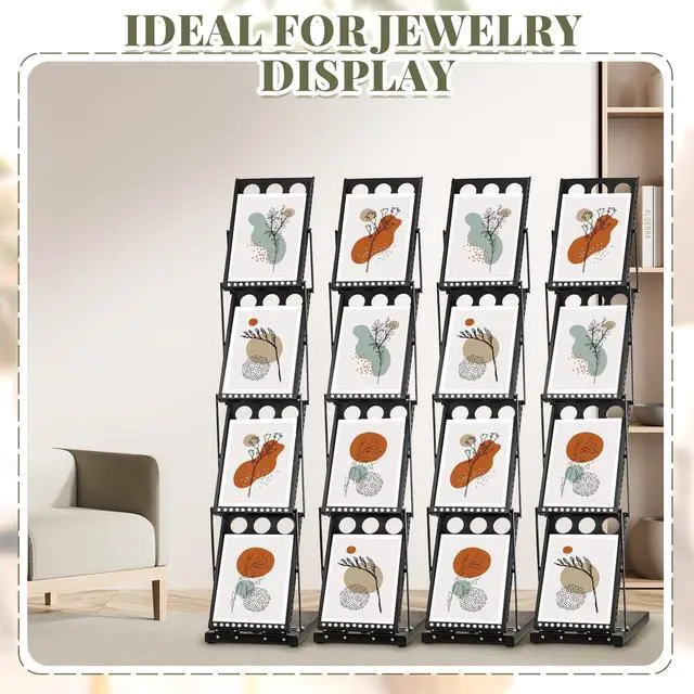 Alt view image 5 of 6 - 4 Pieces Foldable Magazine Rack Metal Catalog Literature Rack Portable 4 Pockets with Carrying Bag Brochure Stand Literature Display Holder Stand for Exhibition Trade Show