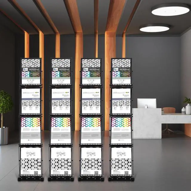 Alt view image 6 of 6 - 4 Pieces Foldable Magazine Rack Metal Catalog Literature Rack Portable 4 Pockets with Carrying Bag Brochure Stand Literature Display Holder Stand for Exhibition Trade Show