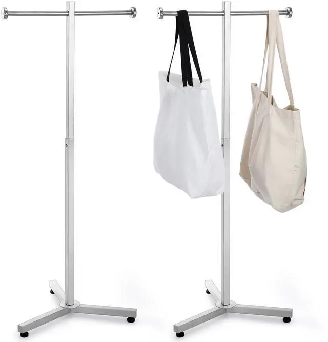 Main image of 2 Pcs Heavy Duty Adjustable Shopping Bag Rack Metal Rack for Retail Store Chrome Handbag Display Stand for Trade Show Boutique Small Business, 45 Inch (Silver)