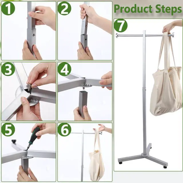 Alt view image 3 of 6 - 2 Pcs Heavy Duty Adjustable Shopping Bag Rack Metal Rack for Retail Store Chrome Handbag Display Stand for Trade Show Boutique Small Business, 45 Inch (Silver)
