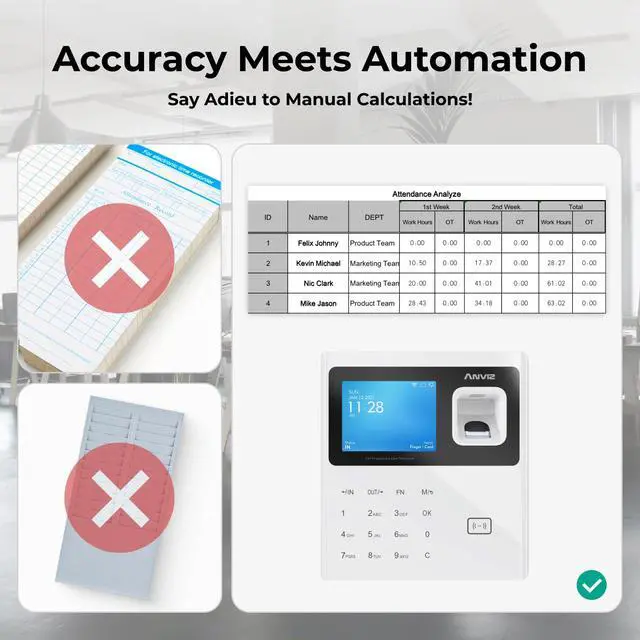 Alt view image 6 of 7 - Time Clocks for Employees Small Business - Forever Free Cloud Software - W1 Pro Fingerprint Biometric Clock in and Out Attendance Machine, White