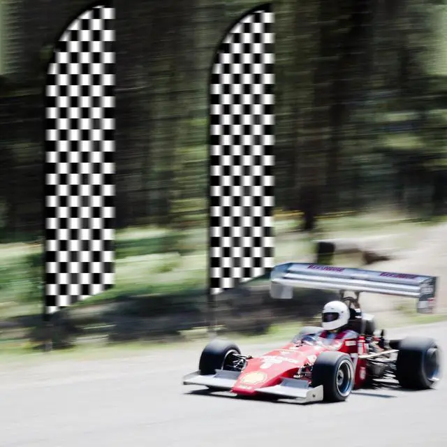 Alt view image 5 of 7 - 2 Sets Checkered Flag Banner Black and White Swooper Flag with Pole Kit Checkered Feather Racing Windless Full Sleeve Banner Finish Line Sign Kit for Races Events Party Supplies