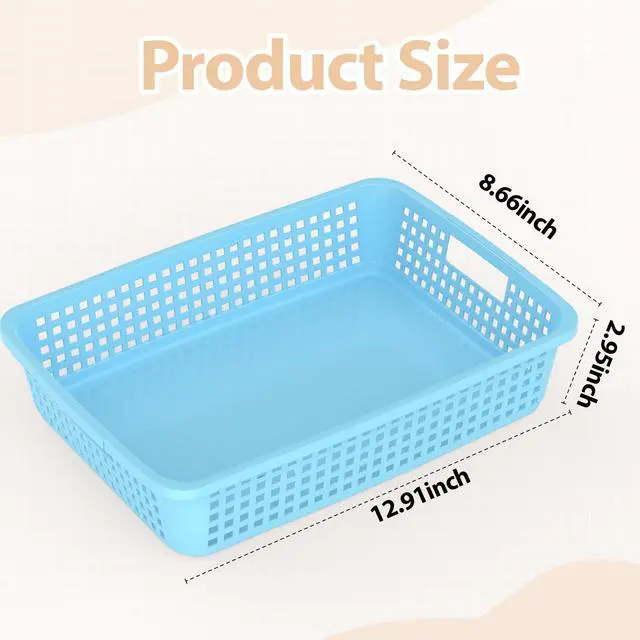 Alt view image 3 of 7 - 24 Pack Classroom Storage Baskets 15''x10''x3'' Large Plastic Paper Trays with Handle Letter Size A4 Paper Toy Basket Turn in Trays for Library Office Desk Drawer Organizing (24, Pastel Color)