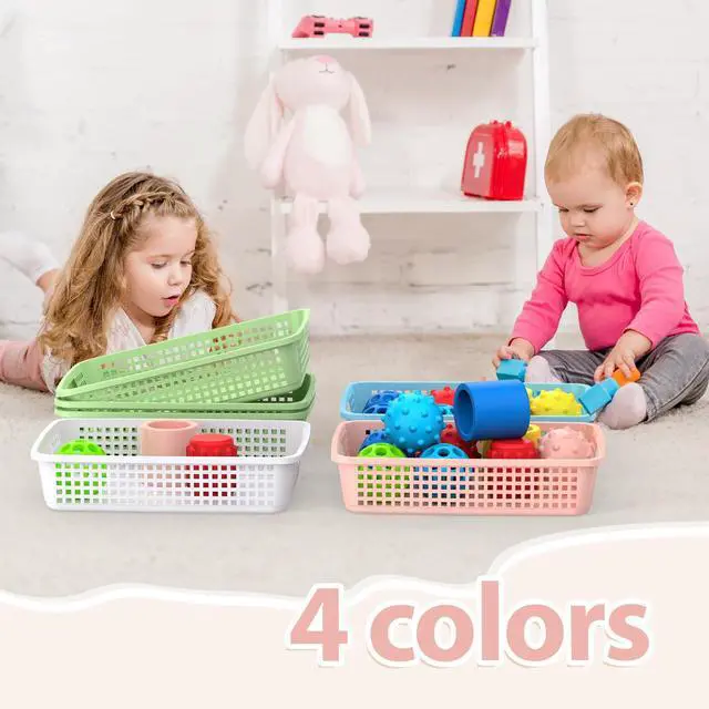 Alt view image 4 of 7 - 24 Pack Classroom Storage Baskets 15''x10''x3'' Large Plastic Paper Trays with Handle Letter Size A4 Paper Toy Basket Turn in Trays for Library Office Desk Drawer Organizing (24, Pastel Color)