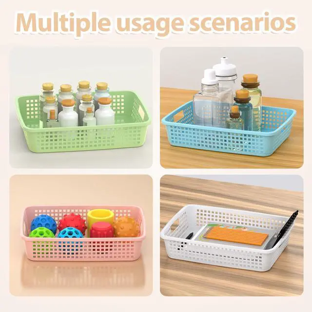 Alt view image 5 of 7 - 24 Pack Classroom Storage Baskets 15''x10''x3'' Large Plastic Paper Trays with Handle Letter Size A4 Paper Toy Basket Turn in Trays for Library Office Desk Drawer Organizing (24, Pastel Color)