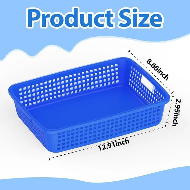 Alt view image 3 of 7 - 24 Pack Classroom Storage Baskets 15''x10''x3'' Large Plastic Paper Trays with Handle Letter Size A4 Paper Toy Basket Turn in Trays for Library Office Desk Drawer Organizing (24, Bright Color)