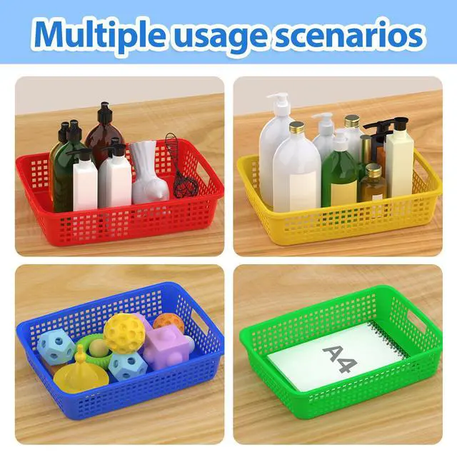Alt view image 5 of 7 - 24 Pack Classroom Storage Baskets 15''x10''x3'' Large Plastic Paper Trays with Handle Letter Size A4 Paper Toy Basket Turn in Trays for Library Office Desk Drawer Organizing (24, Bright Color)