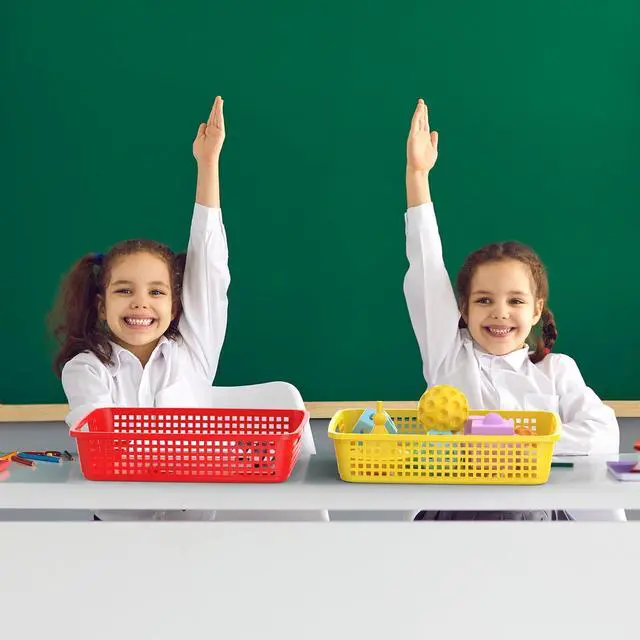 Alt view image 7 of 7 - 24 Pack Classroom Storage Baskets 15''x10''x3'' Large Plastic Paper Trays with Handle Letter Size A4 Paper Toy Basket Turn in Trays for Library Office Desk Drawer Organizing (24, Bright Color)