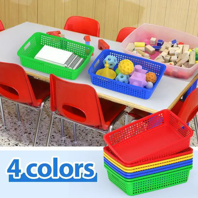 Alt view image 6 of 7 - 24 Pack Classroom Storage Baskets 15''x10''x3'' Large Plastic Paper Trays with Handle Letter Size A4 Paper Toy Basket Turn in Trays for Library Office Desk Drawer Organizing (24, Bright Color)
