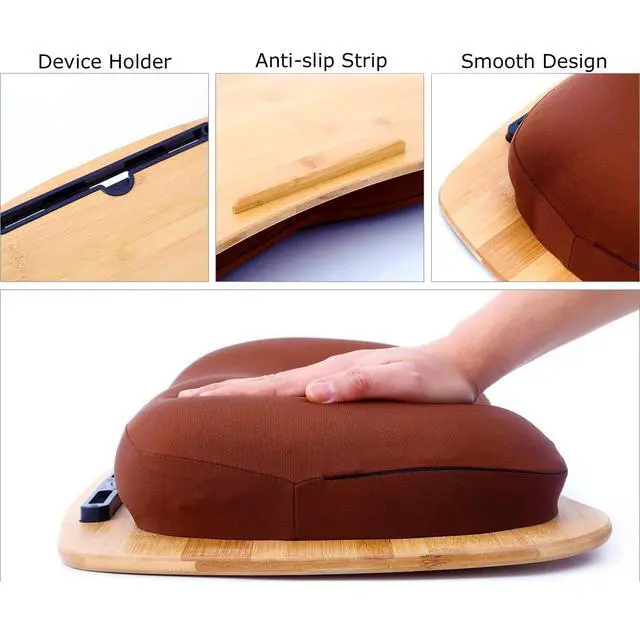 Alt view image 5 of 7 - Lap Desk for Laptop with Cushion-Fits up to 18 inch, Bamboo Computer Laptop Stand with Phone Hoder, Anti-Slip Stopper