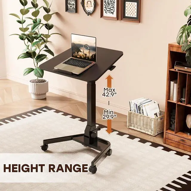 Alt view image 4 of 7 - Foldable Mobile Standing Desk, Rolling Laptop Cart, Black | 29.9"-42.9" Height Adjustment, Easy to Fold, Portable Standing Desk on Wheels, Folding Desk for Compact Space