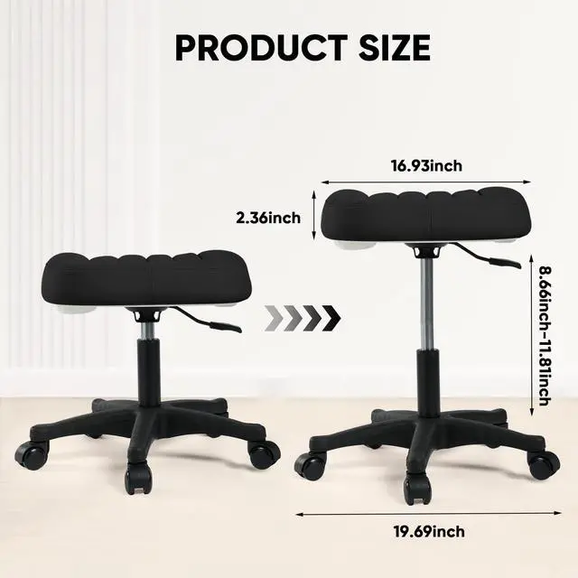 Alt view image 2 of 7 - Ergonomic Adjustable Under Desk Footrest,Ottoman with Wheels | 500lbs|360° swivel Silent PU casters|Thick 2.36" Seat| Rolling Stool with Wheels for Massage,Salon,Spa,Clinic,Office,Home