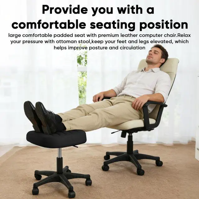 Alt view image 3 of 7 - Ergonomic Adjustable Under Desk Footrest,Ottoman with Wheels | 500lbs|360° swivel Silent PU casters|Thick 2.36" Seat| Rolling Stool with Wheels for Massage,Salon,Spa,Clinic,Office,Home