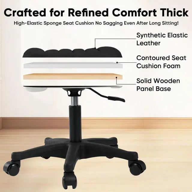 Alt view image 4 of 7 - Ergonomic Adjustable Under Desk Footrest,Ottoman with Wheels | 500lbs|360° swivel Silent PU casters|Thick 2.36" Seat| Rolling Stool with Wheels for Massage,Salon,Spa,Clinic,Office,Home