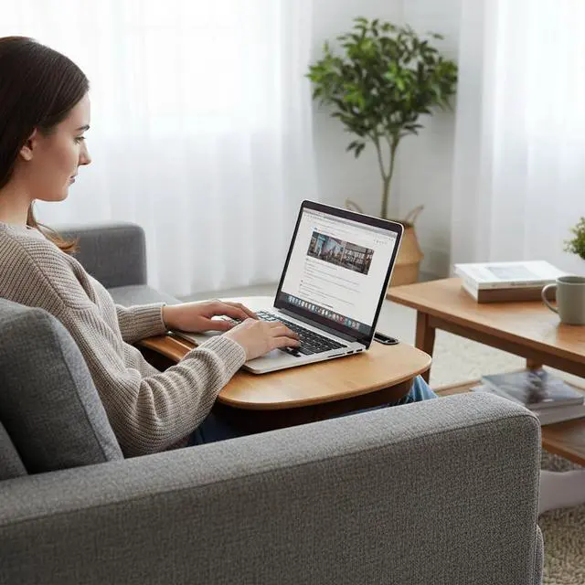 Alt view image 7 of 7 - Lap Desk for Laptop with Cushion-Fits up to 18 inch, Bamboo Computer Laptop Stand with Phone Hoder, Anti-Slip Stopper