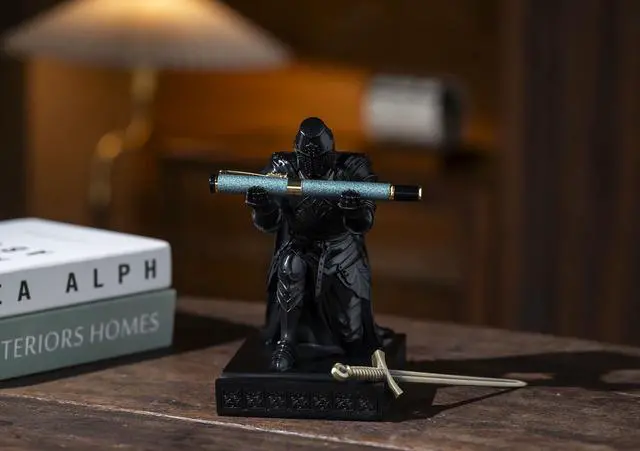Alt view image 5 of 7 - Medieval Templar Vanguard Officer Knight Pen Holder Desk Organizers Black | Pencil Stand Paperweight Desktop Decoration Accessories Cell Phone Stand with a Fancy Sword for Medieval Warrior Enthusiast