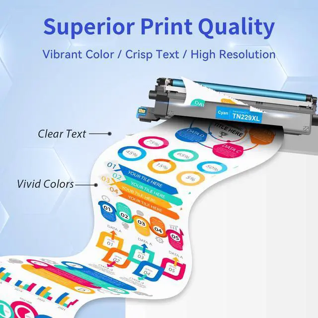 Alt view image 5 of 7 - TN229XL Toner Cartridges 5 Pack Replacement for Brother TN229 TN-229XL | Compatible with Brother Printer MFC-L3780CDW HL-L3280CDW MFC-L3720CDW HL-L3220CDW HL-L3295CDW & More High Yield