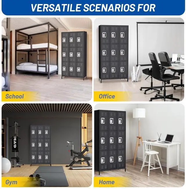 Alt view image 7 of 7 - Metal Storage Locker with 9 Doors, Metal Locker for Employees with 18 Hooks for Garage School Office Gym Home, Assembly Required, Black | for Garage School Office Gym Home
