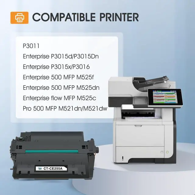 Alt view image 2 of 7 - 55A CE255A Black Toner Cartridge for HP P3015 55X CE255X M521dn 2-Pack | Compatible for HP CE255A 55A LaserJet P3015 for P3011 P3015d P3015x P3015dn P3016 Pro 500 MFP M521dn M521dw M521 Printer