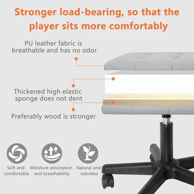 Alt view image 4 of 7 - Footrest Under Desk Leg Rest Ottoman Adjustable Height Foot Stool (Grey) | PU Ergonomic Foot Rest with Wheels Leather Footrest for Home Office