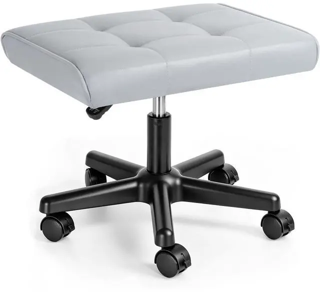 Main image of Footrest Under Desk Leg Rest Ottoman Adjustable Height Foot Stool (Grey) | PU Ergonomic Foot Rest with Wheels Leather Footrest for Home Office