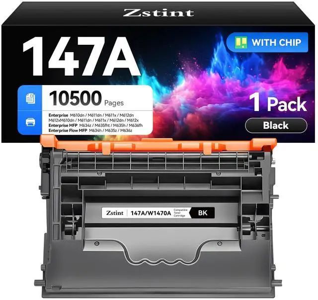 Main image of 147A Black Toner Cartridge 1-Pack High Yield with Chip Replacement for HP 147A W1470A Toner Cartridges Compatible with HP Laser Jet Enterprise Flow MFP M634h M635z M636z M610dn M611dn M612dn Printer