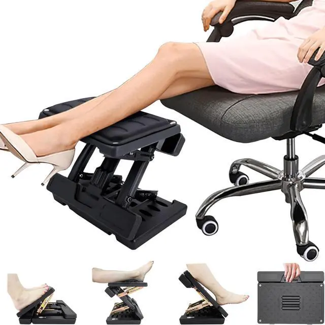 Main image of Under Desk Footrest - Detachable Memory Foam Cushion & Massage Roller, Tool-Free Height & Angle Adjustable Foot Stool, Ergonomic Leg Rest for Office, Home & Gaming Comfort, (Black Plus)