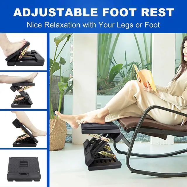 Alt view image 2 of 6 - Under Desk Footrest - Detachable Memory Foam Cushion & Massage Roller, Tool-Free Height & Angle Adjustable Foot Stool, Ergonomic Leg Rest for Office, Home & Gaming Comfort, (Black Plus)
