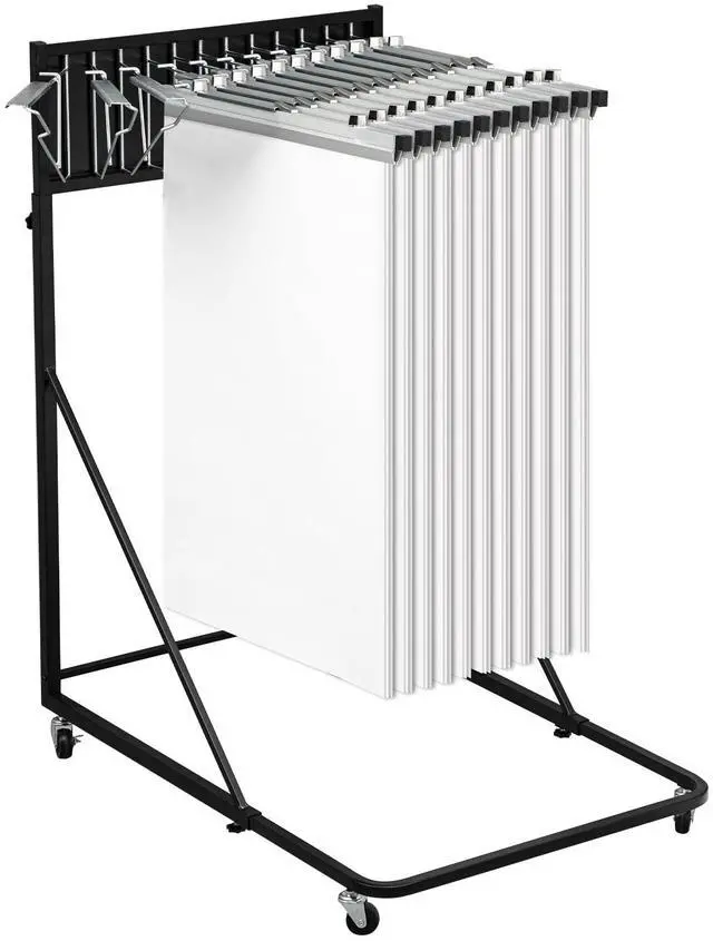 Main image of Mobile Blueprint Storage Black Vertical Poster Display Rack Heavy Duty Plan Holder with 12 Brackets Height Length Adjustable Rolling Stand Wheel File Organizer Stand for Office Home School