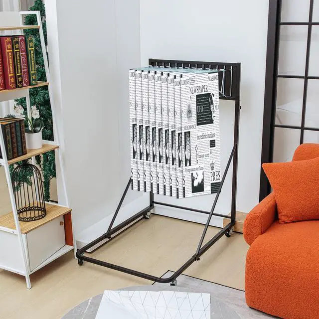 Alt view image 5 of 6 - Mobile Blueprint Storage Black Vertical Poster Display Rack Heavy Duty Plan Holder with 12 Brackets Height Length Adjustable Rolling Stand Wheel File Organizer Stand for Office Home School