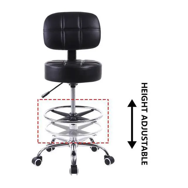 Alt view image 5 of 7 - Swivel Round Rolling Stool PU Leather with Adjustable Foot Rest Height Adjustable Task Work Drafting Chair with Back (Black)